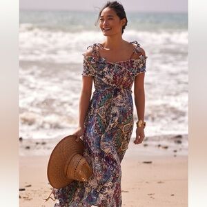 Anthropologie Smocked Gauze Boho Paisley Midi Dress